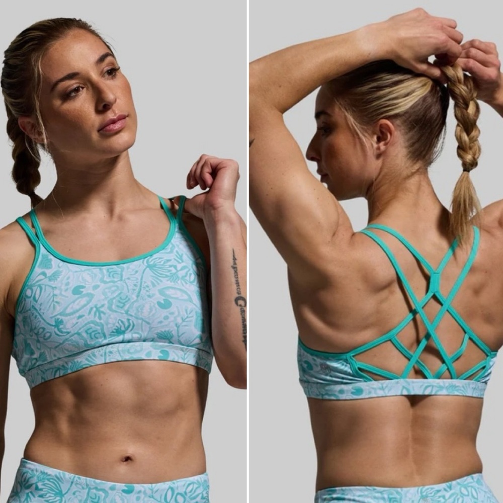 Born Primitive Warrior Sports Bra Seashell Print XL Beach NWT Aqua Blue Crossfit